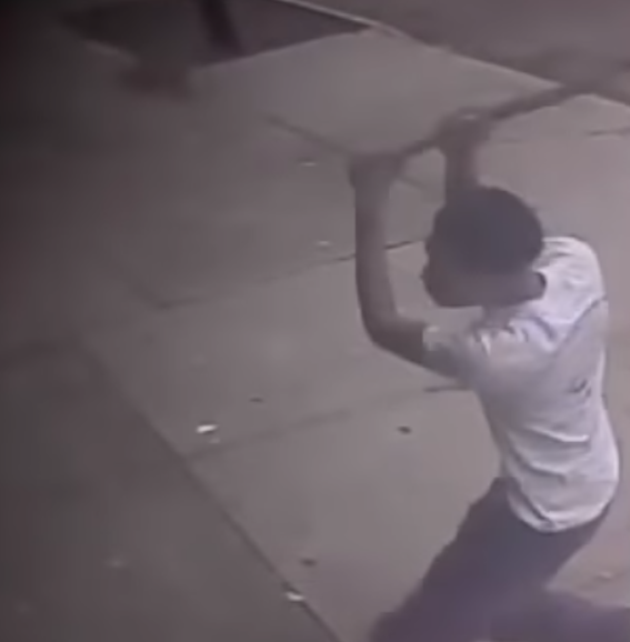A teenager carrying a stick began chasing an older Jewish man who attempted to run away.